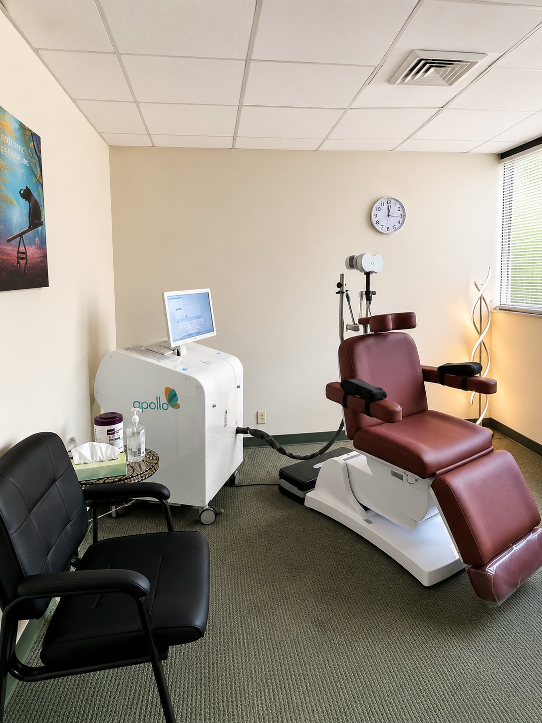 TMS treatment chair and coil arm